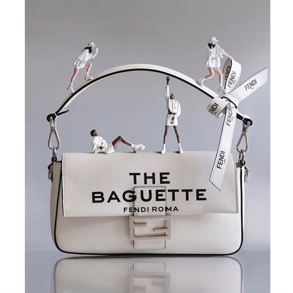 Fendi Baguette Mini Silver Crystal-Embellished Shoulder Bag With FF Motif - Picture 4 of 16